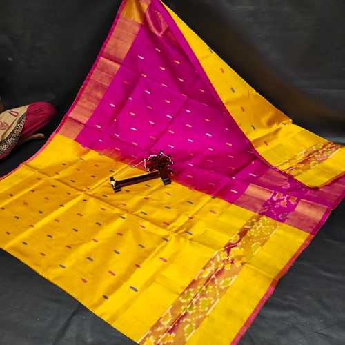Wedding Wear Yellow Soft Lichi Silk Saree, 5.5 M (separate Blouse Piece)